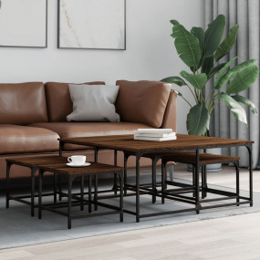 Nesting Coffee Table Brown Oak Engineered Wood, Metal L...