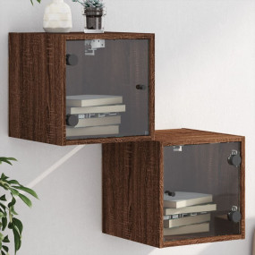 Bedside Cabinet Set of 2 Brown Oak Engineered wood, Gla...