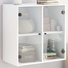 Wall Cabinet White Engineered Wood and Glass Medium Wal...