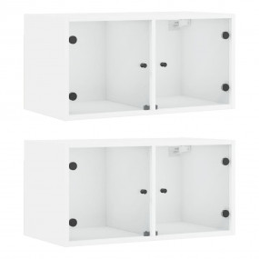 Wall Cabinet Set of 2 White Engineered wood, glass Medi...