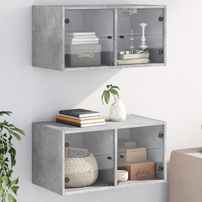 Wall Cabinet Set of 2 Concrete grey Engineered wood, gl...