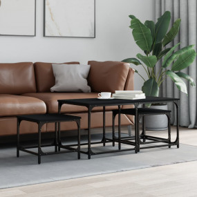 Nesting Coffee Table Set of 3 Black Engineered wood, me...