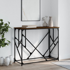 Console Table Brown Oak Engineered Wood, Metal Medium