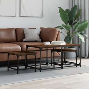 Nesting Coffee Table Set of 3 Brown Oak Engineered Wood...
