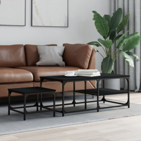 Nesting Coffee Table Set of 2 Black Engineered wood, Me...