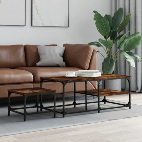Nesting Coffee Table Set of 2 Smoked Oak Engineered woo...