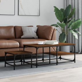 Nesting Coffee Table Set of 2 Brown Oak Engineered Wood...