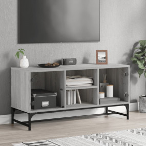 TV Cabinet Grey Sonoma Engineered Wood, Glass, Steel Me...