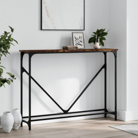Console Table Smoked Oak Engineered Wood Narrow Adjusta...