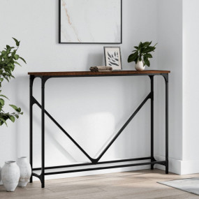 Console Table Brown Oak Engineered Wood, Metal Narrow