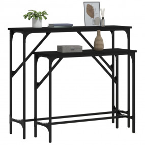 Console Table Set of 2 Black Engineered wood Large and ...