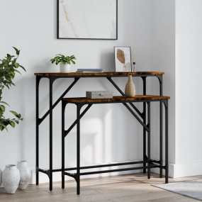 Console Table Set of 2 Smoked oak, metal Engineered woo...