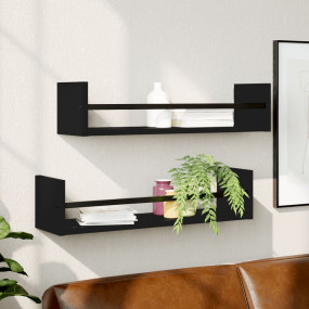 Wall Shelf Set of 2 Black Engineered wood, Steel Large