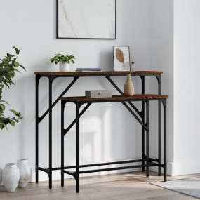 Console Table Set of 2 Brown oak Engineered wood, metal
