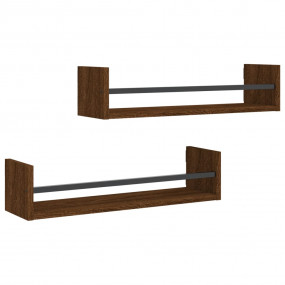 Wall Shelf Set of 2 Brown Oak Engineered wood, Steel Sm...