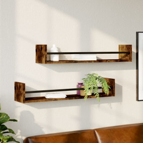 Wall Shelf Set of 2 Smoked oak Engineered wood, steel W...