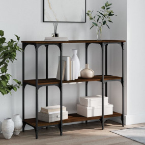 Console Table Brown Oak Engineered Wood, Metal Narrow