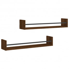 Wall Shelf Set of 2 Brown oak Engineered wood, steel St...