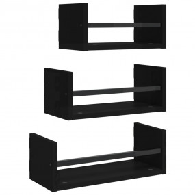 Wall Shelf Set Black Engineered wood, Steel