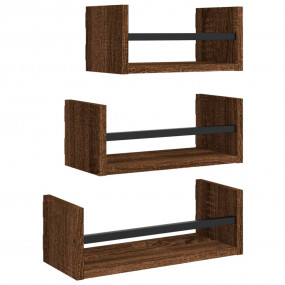 Wall Shelf Set Brown Oak Engineered wood, steel Medium