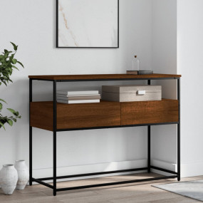 Console Table Brown Oak Engineered Wood, Metal