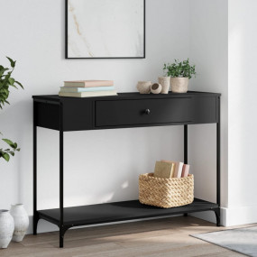 Console Table Black Engineered Wood Medium Adjustable F...