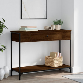Console Table Brown Oak Engineered wood, metal Narrow