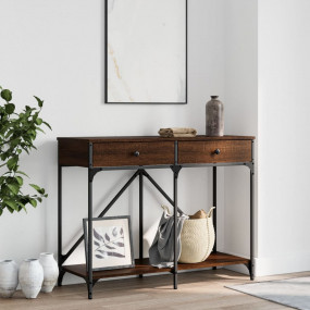 Console Table Brown oak Engineered wood, steel Medium