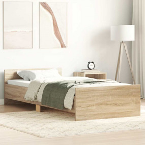 Bed Frame Sonoma Oak Engineered Wood, Solid Pine Wood, ...