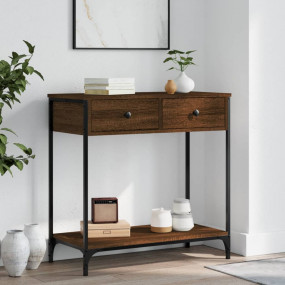 Console Table Brown Oak Engineered Wood, Metal Adjustab...