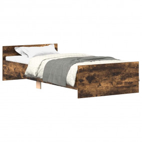 Bed Frame Smoked Oak Engineered Wood, Solid Pine Twin D...