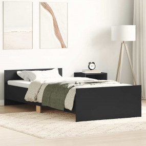 Bed Frame Black Engineered Wood, Solid Pinewood, Plywoo...