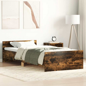 Bed Frame Smoked Oak Engineered Wood, Solid Pine Wood, ...