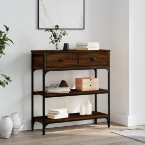 Console Table Brown oak Engineered wood, Metal narrow