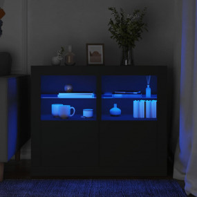 Side Cabinet Set of 2 Black Engineered wood, Glass Stan...