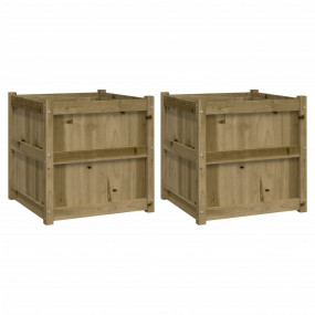 Garden Planter Set of 2 Brown Solid treated pine wood