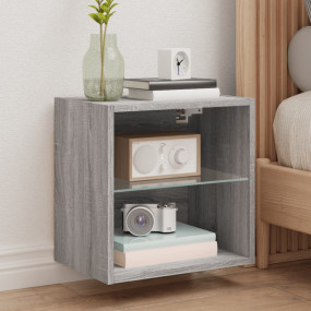 Bedside Cabinet Gray Sonoma Engineered Wood, Glass Medi...