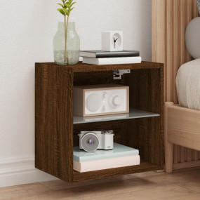 Bedside Cabinet Set of 2 Brown Oak Engineered Wood, Gla...