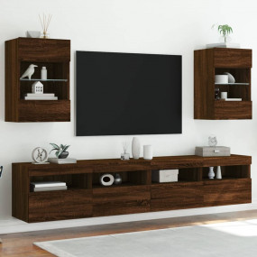 TV Wall Cabinet Set of 2 Brown Oak Engineered wood