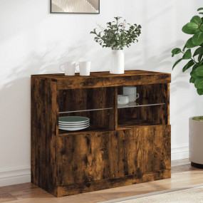 Sideboard Smoked Oak Engineered Wood and Glass Medium S...