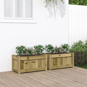 Garden Planter Set of 2 Pinewood Brown Treated Pine Woo...