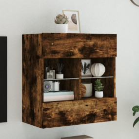 TV Wall Cabinet Smoked Oak Engineered Wood, Glass Mediu...