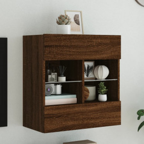 TV Wall Cabinet Brown Oak Engineered Wood, Glass