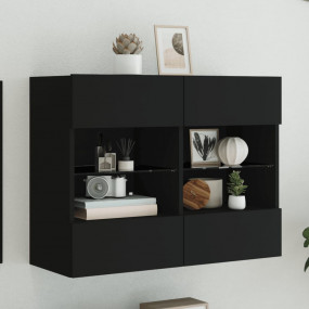 TV Wall Cabinet Black Engineered wood and glass Medium