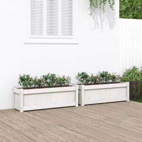 Garden Planter Set of 2 White Solid pine wood Large
