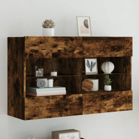 TV Wall Cabinet Smoked oak Engineered wood, glass Mediu...