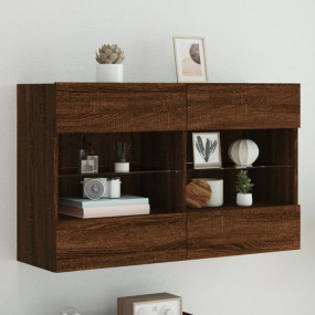 TV Wall Cabinet Brown Oak Engineered Wood with Glass Sh...