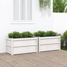 Garden Planter Set of 2 White Solid pine wood Medium Du...