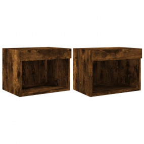 Bedside Cabinet Set of 2 Smoked Oak Engineered wood Sta...