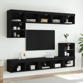 TV Cabinet Set of 2 Black Engineered wood Medium TV Cab...